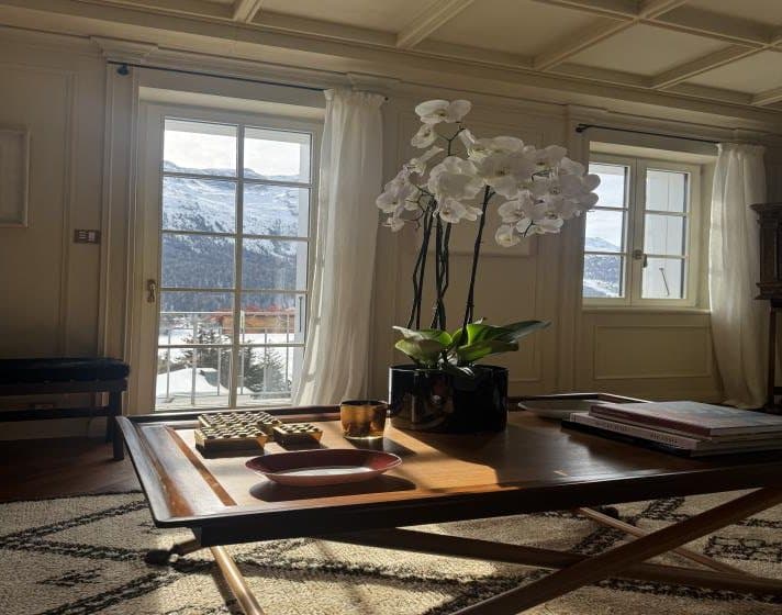 Orchids and morning light, with the mountains outside the window.